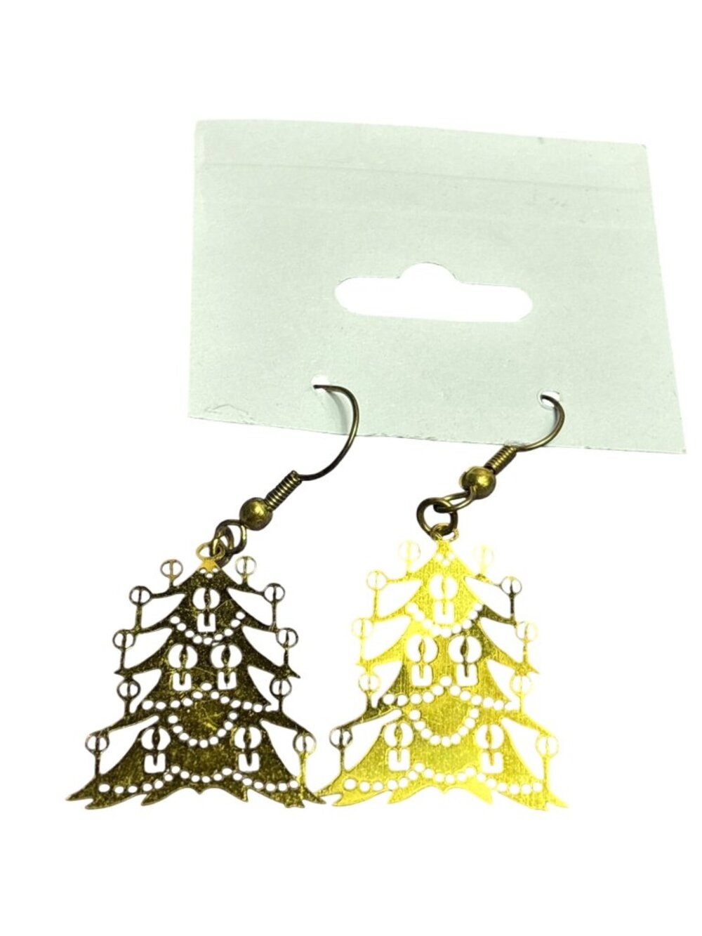 Vintage Goldtone Metal Christmas Tree Dangle Earrings 1.25 inches